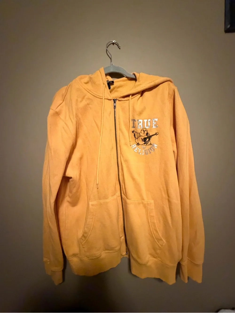 True Religion Mustard Zip Front Hoodie with Logo